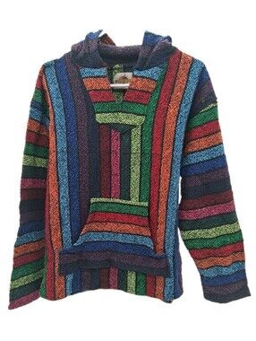 Earth Ragz Hoodie Adult XL Multicolor Relaxed Mexican Baja Drug Rug Hippie